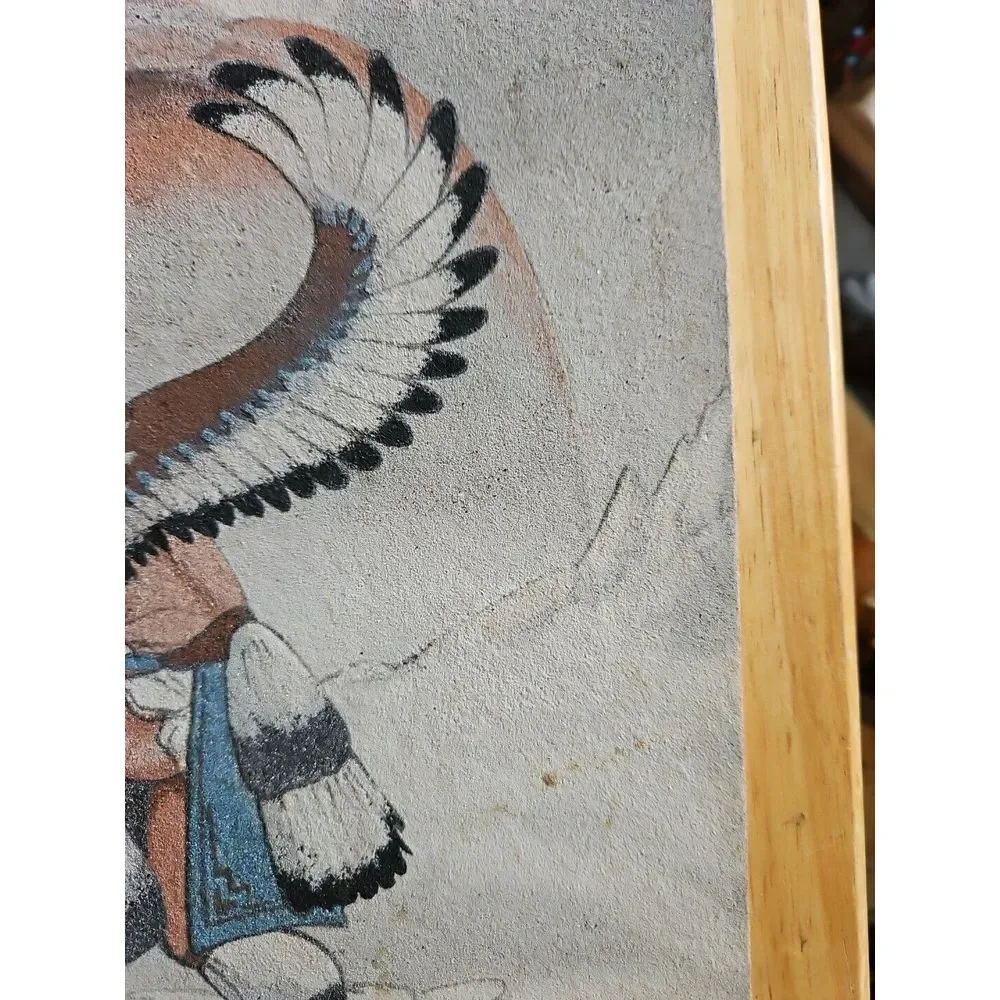 Native American Sand Painting EAGLE‎ DANCER Signed B. John OUTSIDER ART 14X11 - Picture 8 of 11